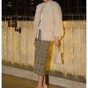 NWT AmandaX Green Jacquard Knit Midi Skirt – Cashmere Silk Size M